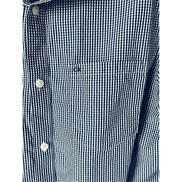 Calvin Klein Men’s Extra-Fine Cotton Shirt Slim Fit Navy and White Check Large - Picture 3 of 7